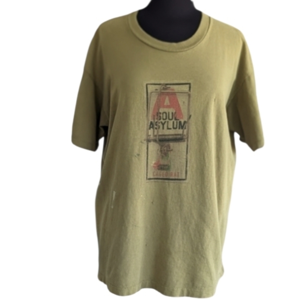 Vintage 90s Soul Asylum Band Tee Single Stitch Giant Tag XL Distressed Green